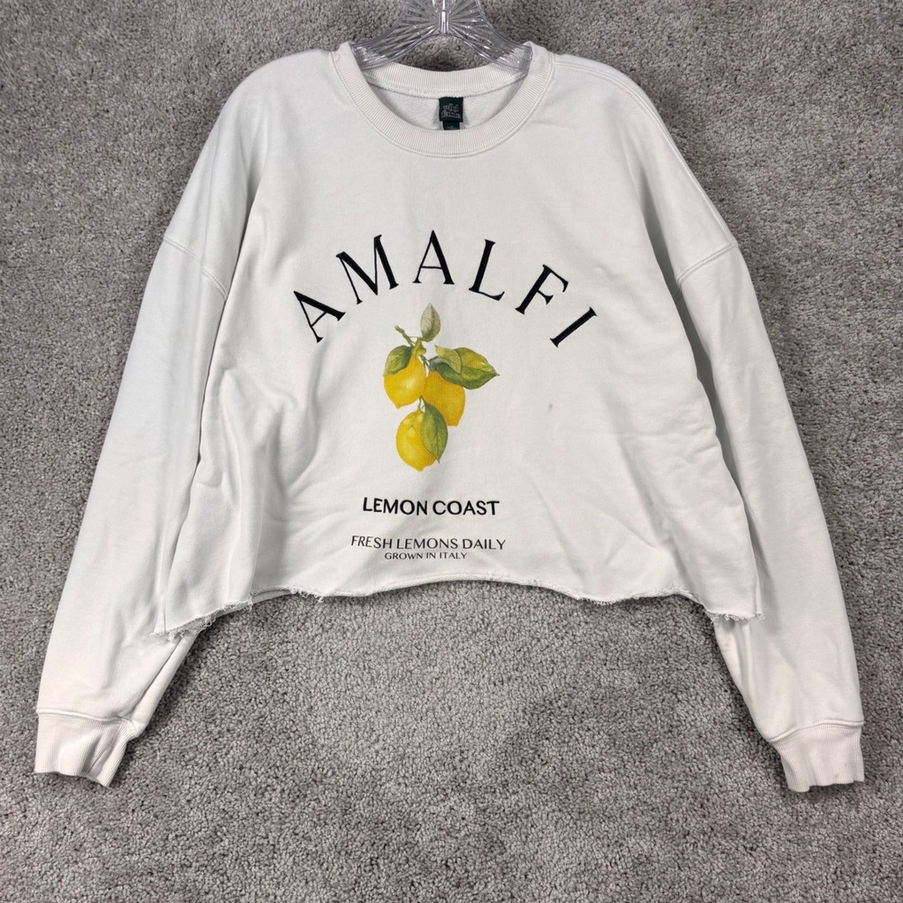 Wild Fable Amalfi Lemon Coast Cropped Sweatshirt White Graphic Pullover Medium